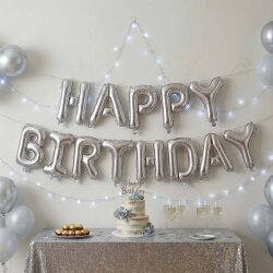 Gümüş Happy Birthday Banner Folyo Balon - 1