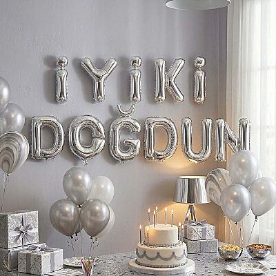 Gümüş İyi ki Doğdun Banner Folyo Balon - 1