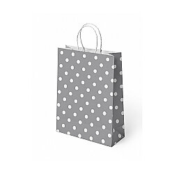 Gümüş Puantiyeli Büküm Saplı Kraft Çanta 18x24 - Kikajoy
