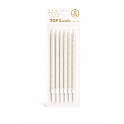 Gümüş Simli Beyaz Pasta Mumu Seti 15 cm 6 Parça - 2