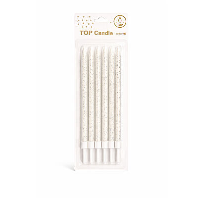 Gümüş Simli Beyaz Pasta Mumu Seti 15 cm 6 Parça - 2