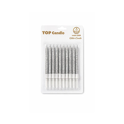 Gümüş Simli Pasta Mumu Seti 8 cm 12 Parça - 2