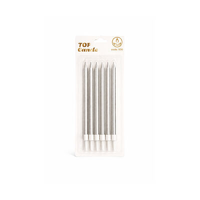 Gümüş Uzun Pasta Mum Seti 15cm 6 Parça - 2