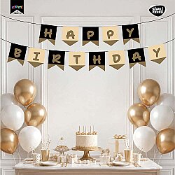 Happy Birthday Banner – Black & Gold Glitter Party Garland Decoration - 1