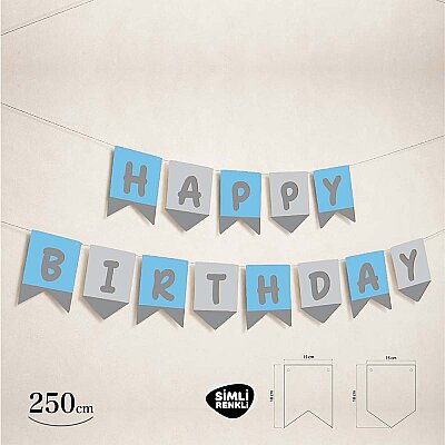 Happy Birthday Blue & Silver Glitter Banner – Party Garland Decoration - 2