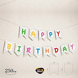 Happy Birthday Colorful Neon Polka Dot Banner – Vibrant Party Garland Decoration - 2