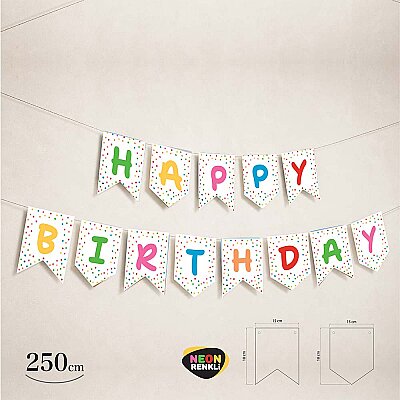 Happy Birthday Colorful Neon Polka Dot Banner – Vibrant Party Garland Decoration - 2