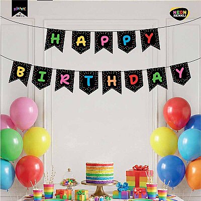 Happy Birthday Fosforlu Turuncu Harf Afiş - 1
