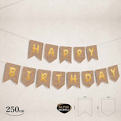 Happy Birthday Kraft Zemin Altın Harf Afiş - 2