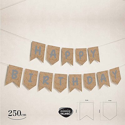 Happy Birthday Kraft Zemin Gümüş Harf Afiş - 2