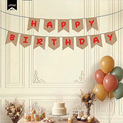 Happy Birthday Kraft Zemin Kırmızı Harf Afiş - 1