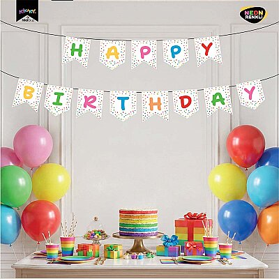 Happy Birthday Neon Beyaz Harf Afiş - 1
