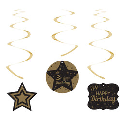 Happy Birthday Paper Swirl Decoration - Gold - (1)