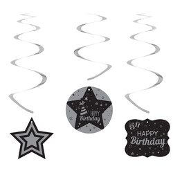 Happy Birthday Paper Swirl Decoration - Silver - (1)
