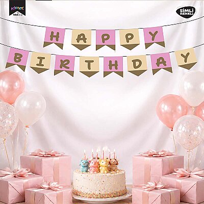 Happy Birthday Pembe Simli Harf Afiş - 1