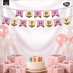 Happy Birthday Pink & Gold Glitter Banner – Party Garland Decoration - 1