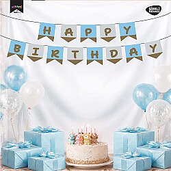 Happy Birthday Simli Mavi Altın Harf Afiş - 1
