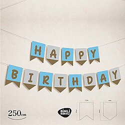 Happy Birthday Simli Mavi Altın Harf Afiş - 2