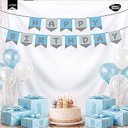 Happy Birthday Simli Mavi Gümüş Harf Afiş - 1