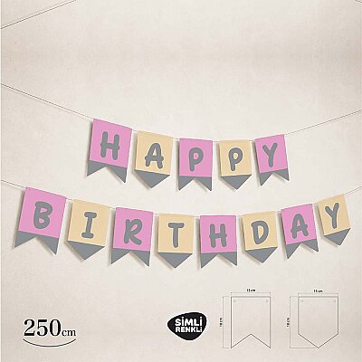 Happy Birthday Simli Pembe Gümüş Harf Afiş - 2