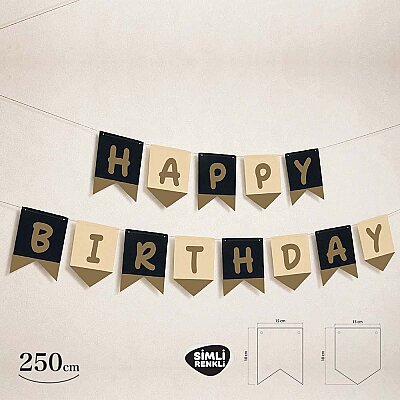 Happy Birthday Siyah Zemin Altın Harf Afiş - 2