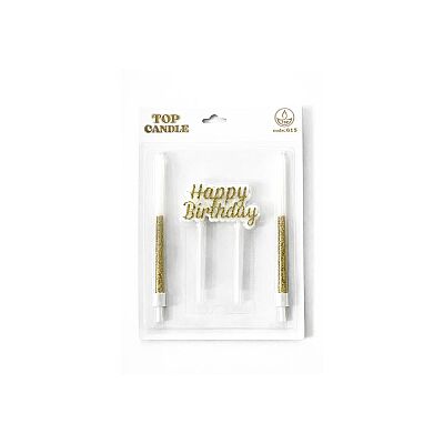 Happy Birthday Yazılı Altın Simli Pasta Mumu Seti - 2