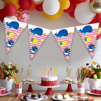 Happy Fishes Triangle Flag Banner - Pink - 1
