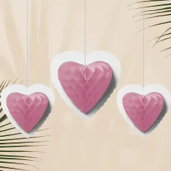 Heart Paper Honeycomb Balls - 3 pcs - 1