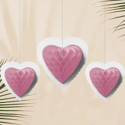 Heart Paper Honeycomb Balls - 3 pcs - 1
