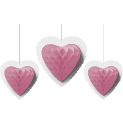 Heart Paper Honeycomb Balls - 3 pcs - (1)