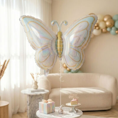 Holographic Butterfly Balloon - Whimsical Spring Garden Decor - 1