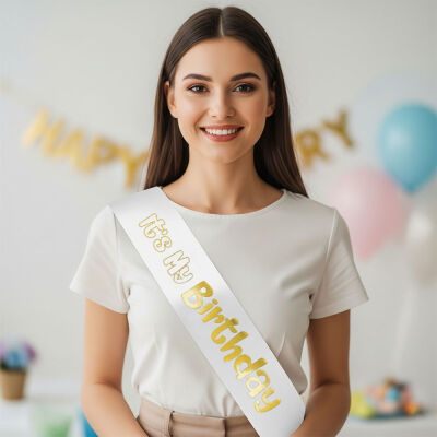 Its My Birthday Baskılı Varaklı Lüks Kuşak -Altın- - 1