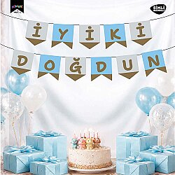 İyi ki Doğdun Mavi Zemin Altın Harf Afiş - 1
