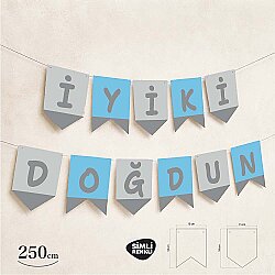 İyi ki Doğdun Mavi Zemin Gümüş Harf Afiş - 2