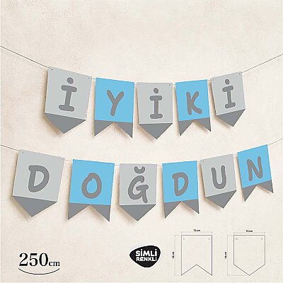 İyi ki Doğdun Mavi Zemin Gümüş Harf Afiş - 2