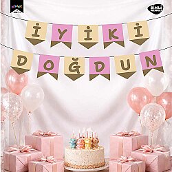 İyi ki Doğdun Pembe Zemin Altın Harf Afiş - 1