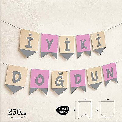 İyi ki Doğdun Pembe Zemin Gümüş Harf Afiş - 2