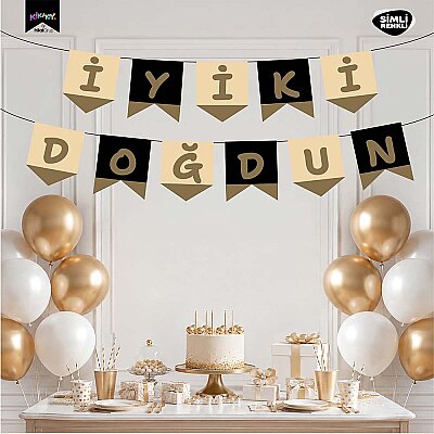 İyi ki Doğdun Siyah Zemin Altın Harf Afiş - 1