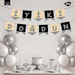 İyi ki Doğdun Siyah Zemin Gümüş Harf Afiş - 1