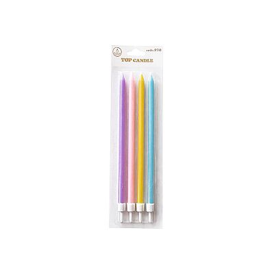 Karışık Renk Makaron İnce Uzun Pasta Mum Seti 19 cm 4'lü - 2