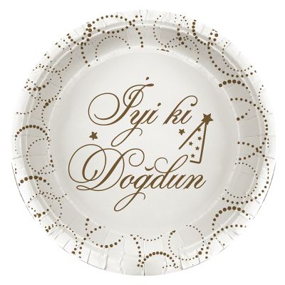 İyi ki Doğdun Elegant Beyaz Karton Tabak 23cm - 1