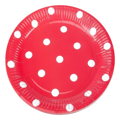 Beyaz Puantiyeli Kırmızı Karton Tabak - 1