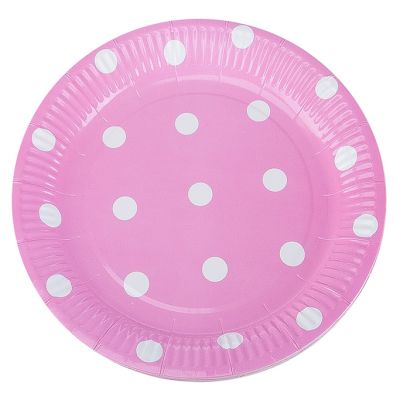 Beyaz Puantiyeli Pembe Karton Tabak - 1