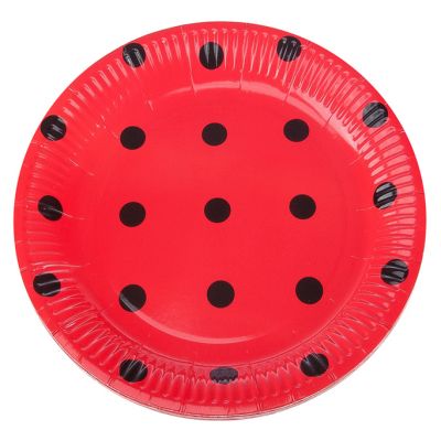 Siyah Puantiyeli Kırmızı Karton Tabak - 1