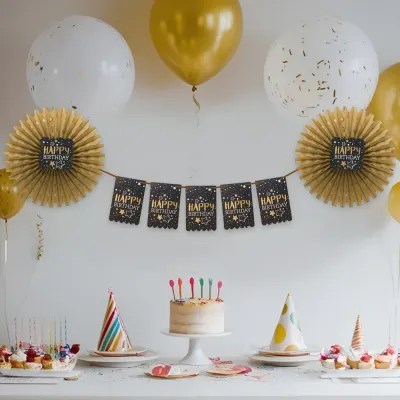 Happy Birthday Altın Yelpaze Süs Seti - 1