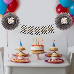 Happy Birthday Gümüş Yelpaze Süs Seti - 1