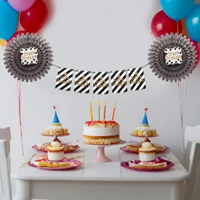 Happy Birthday Gümüş Yelpaze Süs Seti - 1