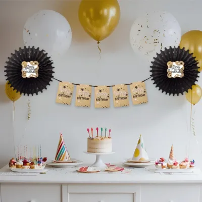 Happy Birthday Siyah Yelpaze Süs Seti - 1