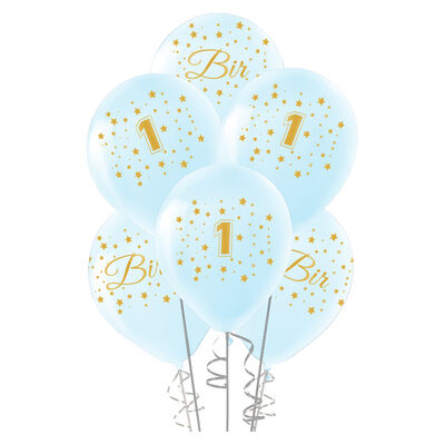 Altın 1 Yaş Baskılı Mavi Balon 12