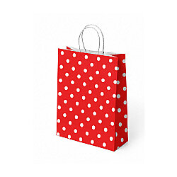 Kırmızı Puantiyeli Büküm Saplı Kraft Çanta 18x24cm - Kikajoy